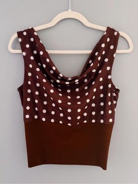 Polka Dot Cowl Neck Brown Top